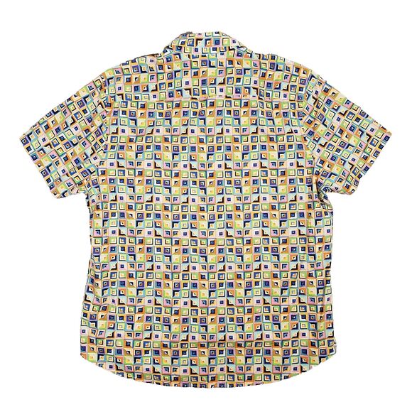 Mr Turk Geometric Camp Shirt Mens 2XL* Orange Blue Abstract Retro Designer Trina - Picture 2 of 6